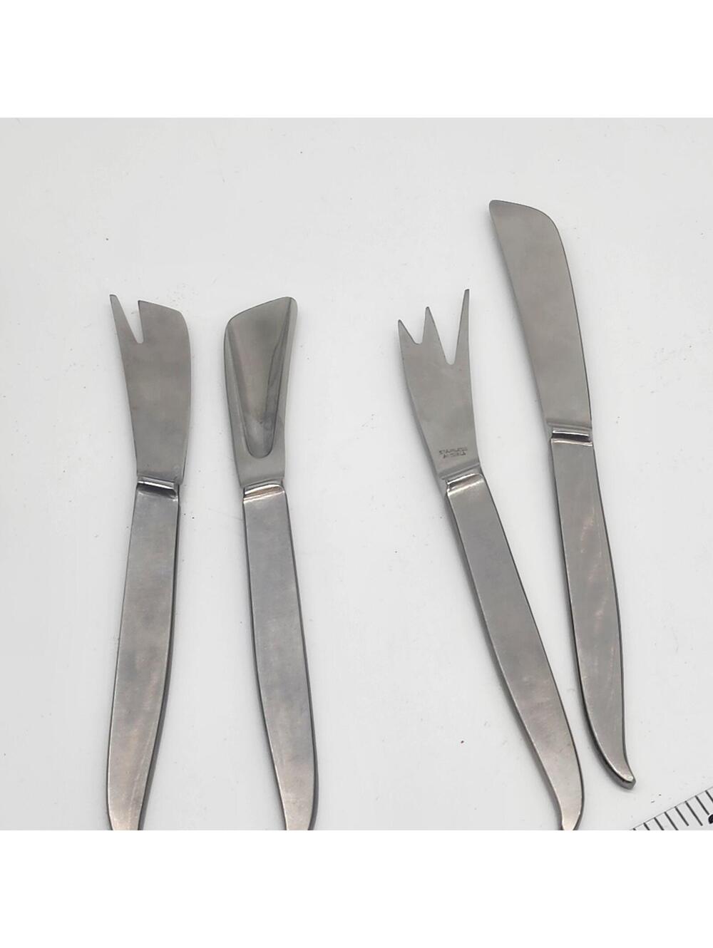 Vintage Austrian Stainless Steel Cheese Serving Set 4 Pc w Original Roll Case